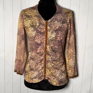 Vintage Y2K Floral Lace Sheer Sleeve Top Going Out Boho Coquette Party Fairy L